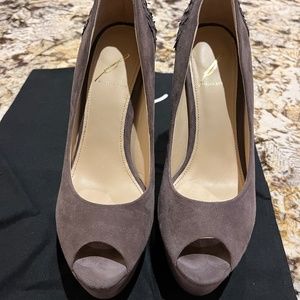 Brian Atwood Blayne Platform Grey Suede Pumps 6.5